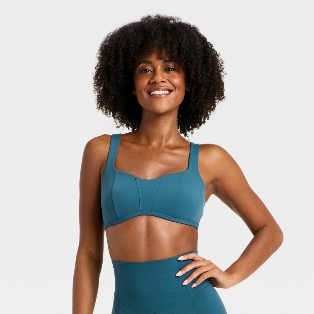 All In Motion Everyday Soft Light Support Corset Sports Bra- Blue- M- NWT